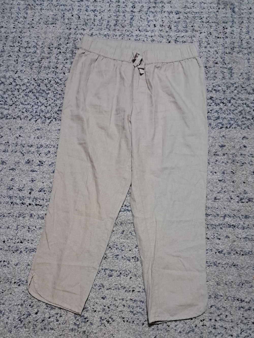 Chaps Light Taupe Elastic Waist Pull-On Pants Linen Blend